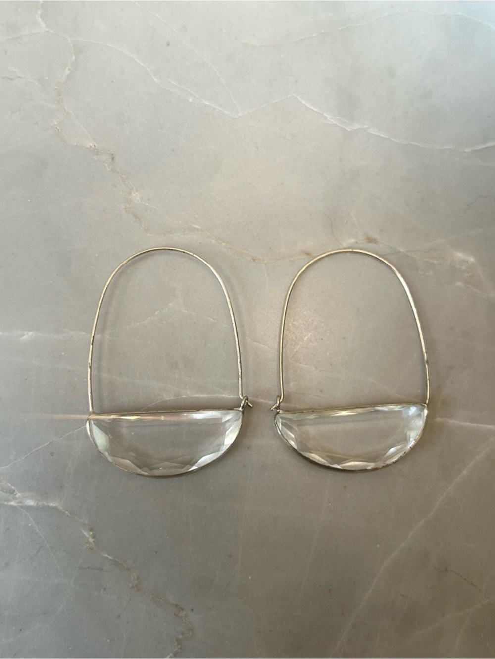 Gold & Clear Acrylic Half-Moon Dangle Hoop Earrings - Picture 2 of 2